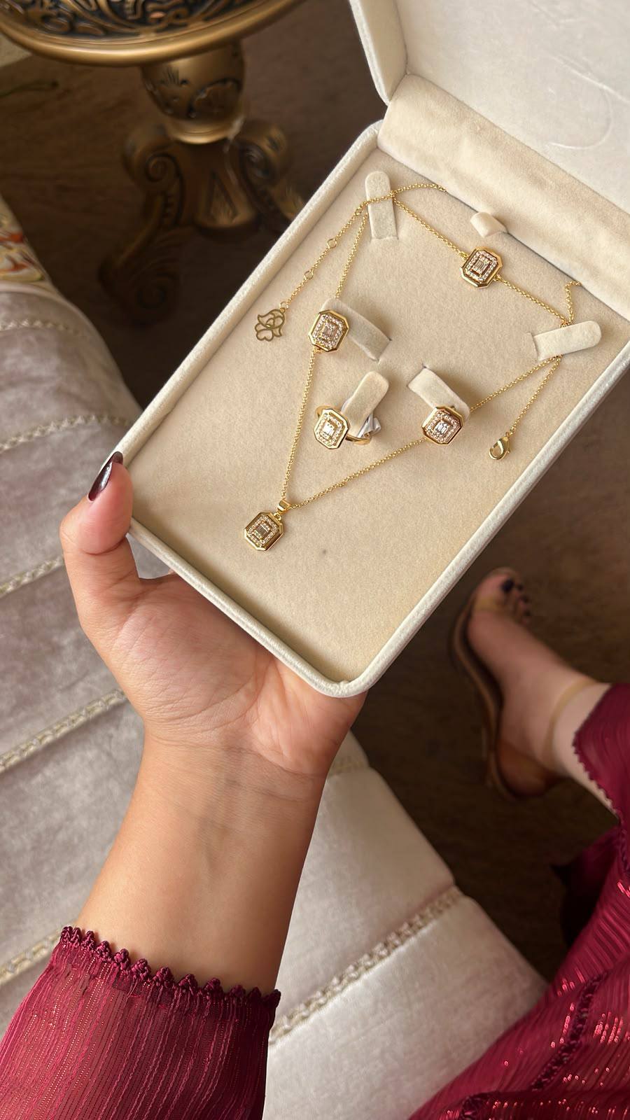 Gold Square Crystal Jewelry Set